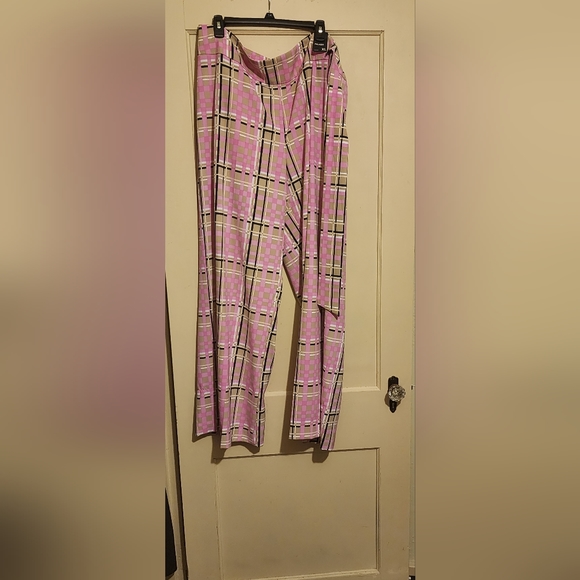 NY&C 7th Ave XL Pink Plaid Palazzo Zip Up Tie Waist Wide Leg Dress Pants - Picture 2 of 5